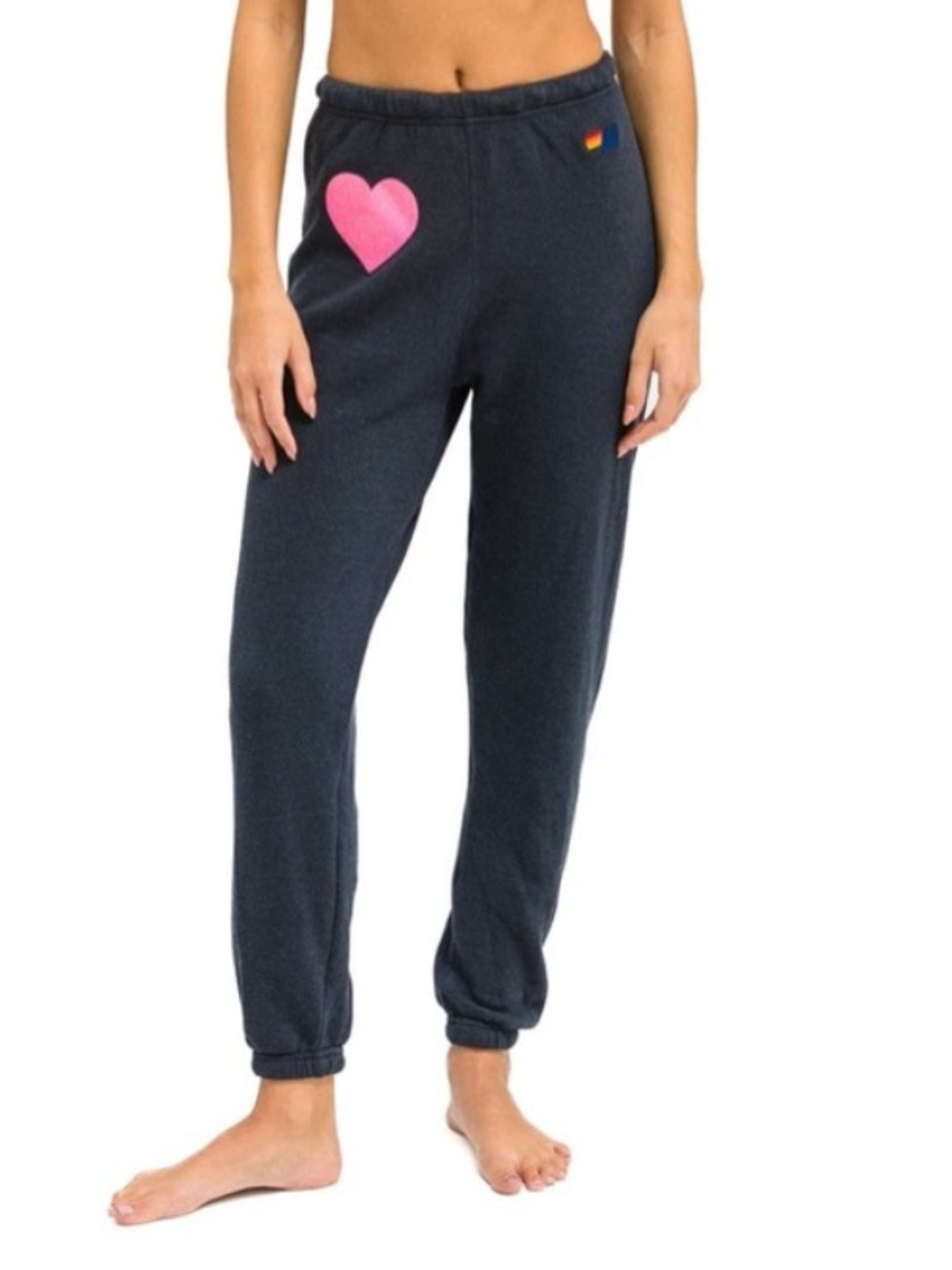 Aviator Nation Navy Joggers with Pink Glitter Heart NWT in Large